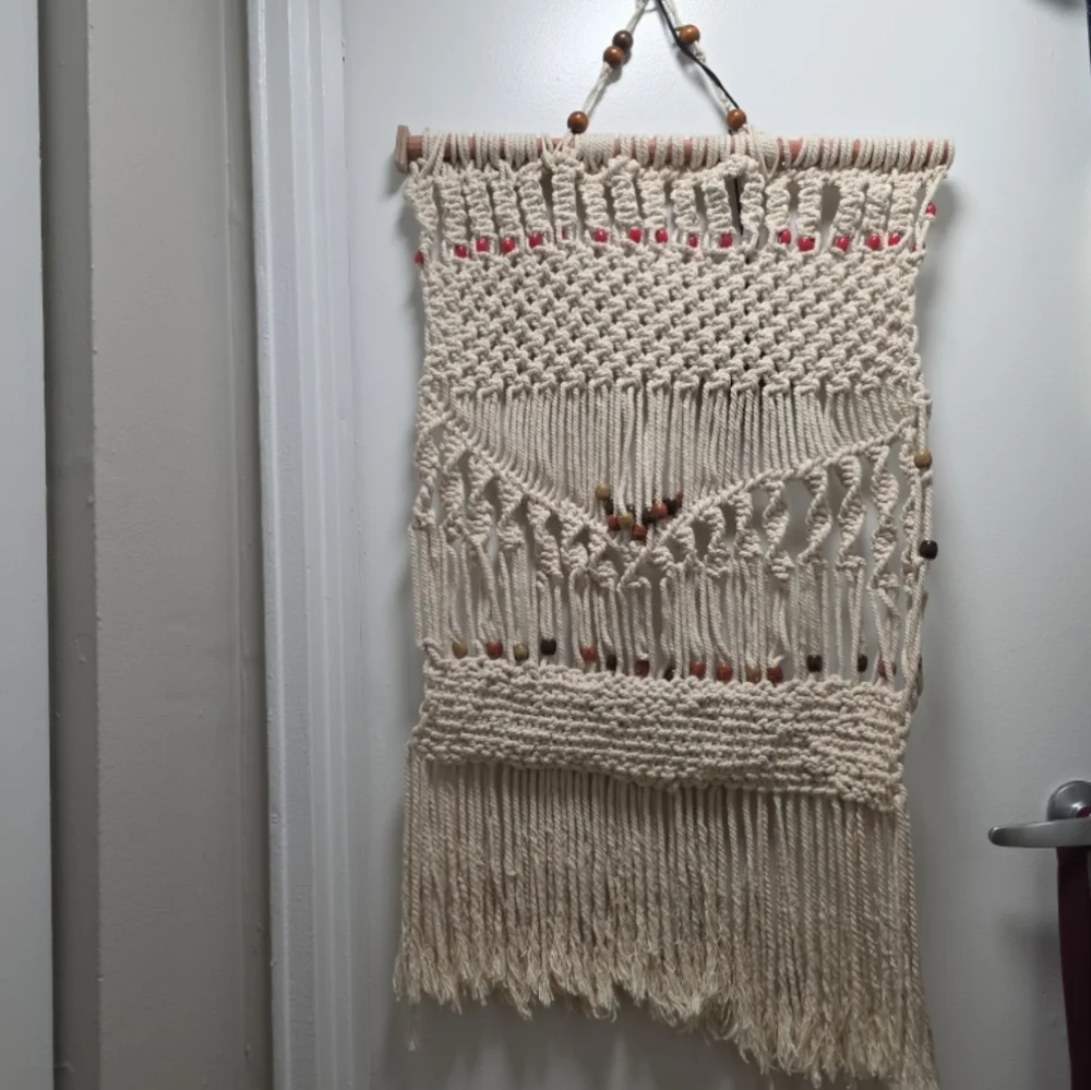 70s authentic beaded knotted handmade tapestry wall hanging